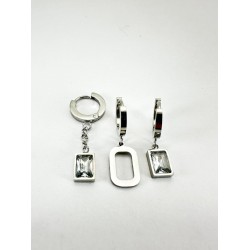 Gümüş Taş Detaylı Üçlü Küpe